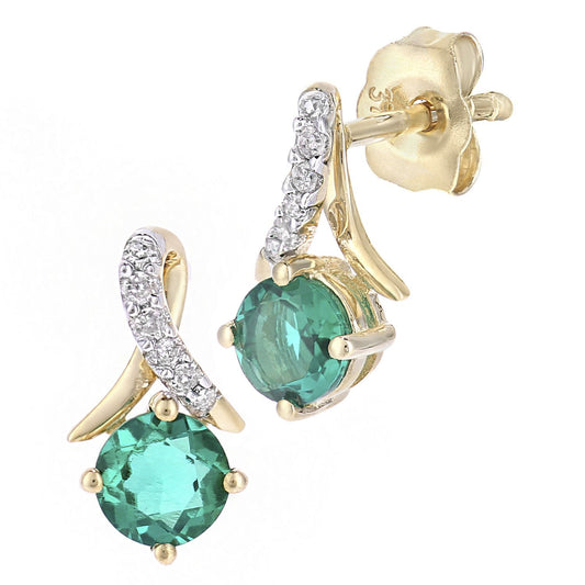 9ct Gold  5pts Diamond 0.4ct Created Emerald Kiss Stud Earrings - PE0AXL5560YCEM