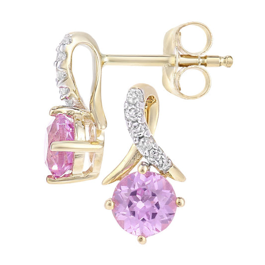 9ct Gold  5pts Diamond 0.8ct Created Sapphire Kiss Stud Earrings - PE0AXL5560YCPSA