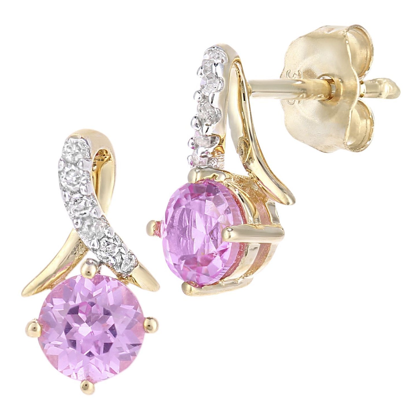 9ct Gold  5pts Diamond 0.8ct Created Sapphire Kiss Stud Earrings - PE0AXL5560YCPSA