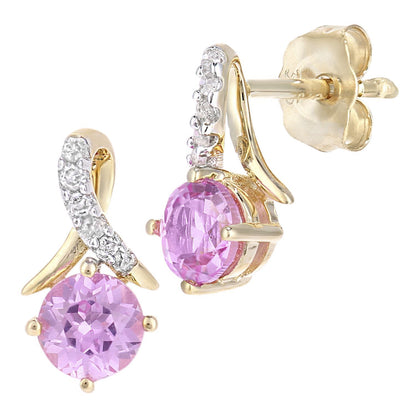9ct Gold  5pts Diamond 0.8ct Created Sapphire Kiss Stud Earrings - PE0AXL5560YCPSA