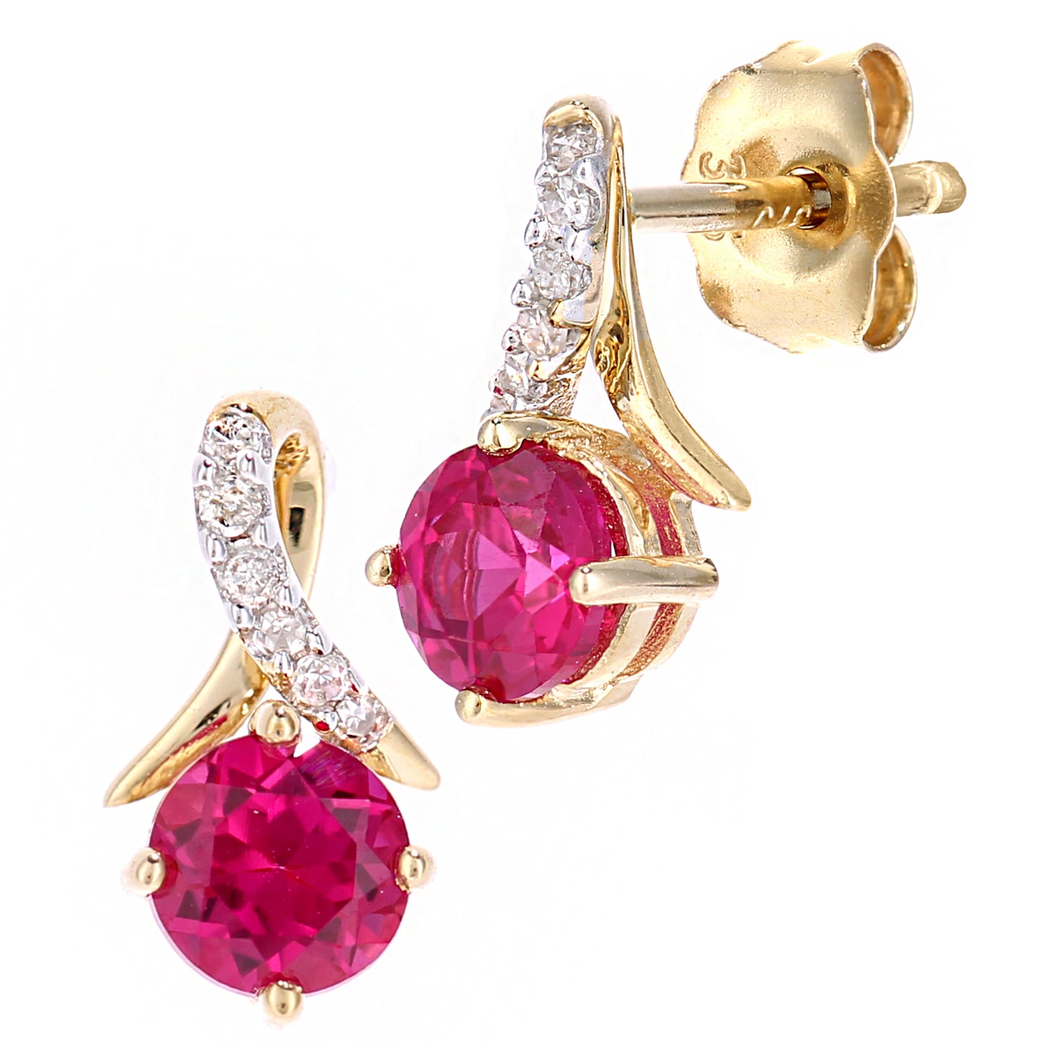 9ct Gold  5pts Diamond 0.78ct Created Ruby Kiss Stud Earrings - PE0AXL5560YCRU