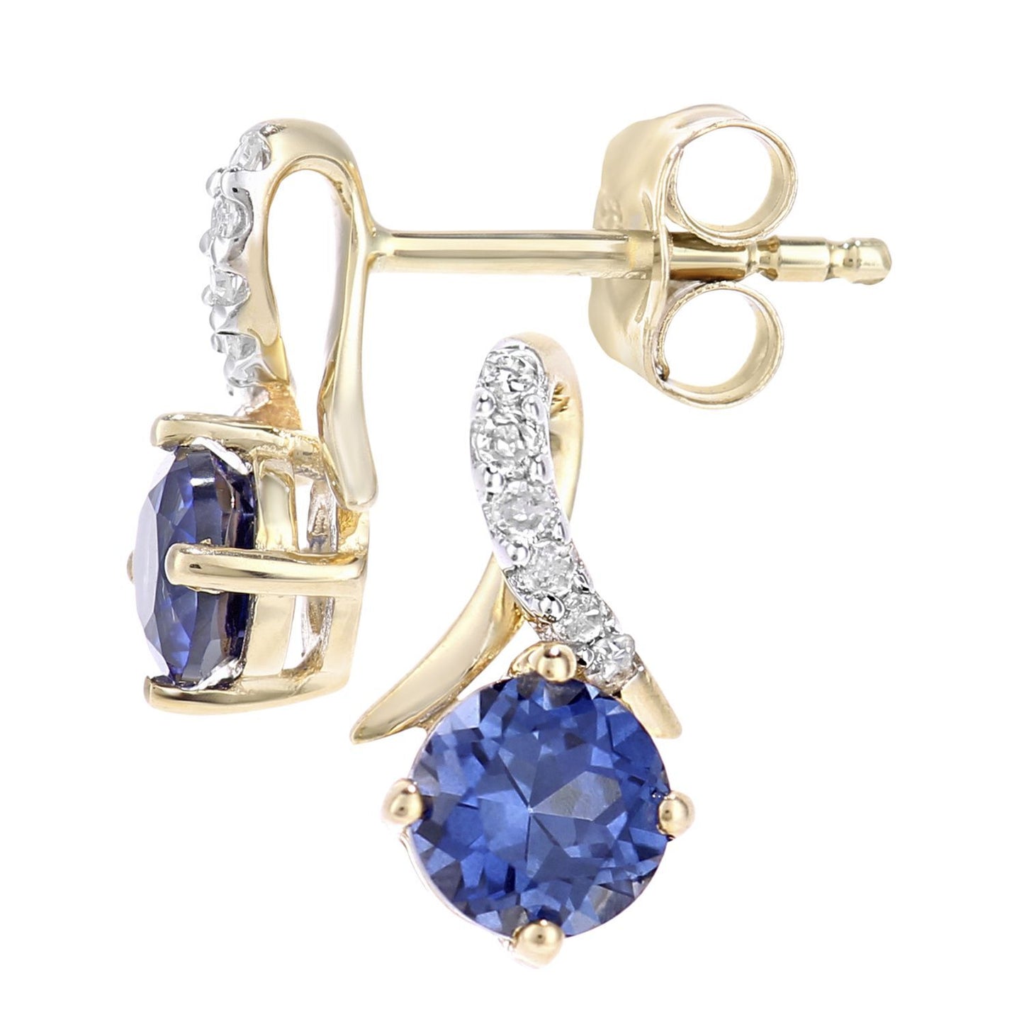 9ct Gold  5pts Diamond 0.8ct Created Tanzanite Kiss Stud Earrings - PE0AXL5560YCTZ