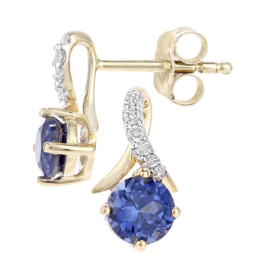 9ct Gold  5pts Diamond 0.8ct Created Tanzanite Kiss Stud Earrings - PE0AXL5560YCTZ