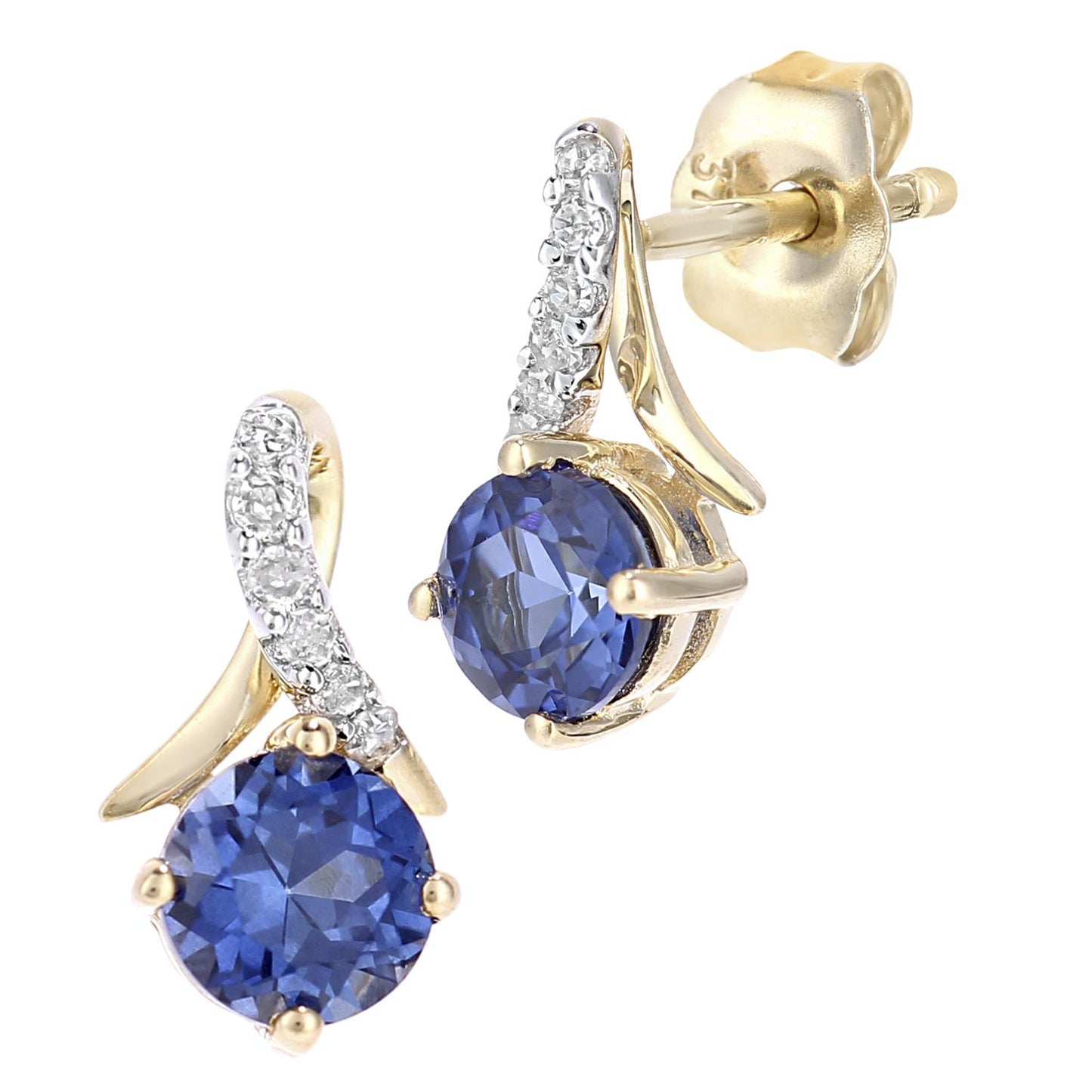 9ct Gold  5pts Diamond 0.8ct Created Tanzanite Kiss Stud Earrings - PE0AXL5560YCTZ