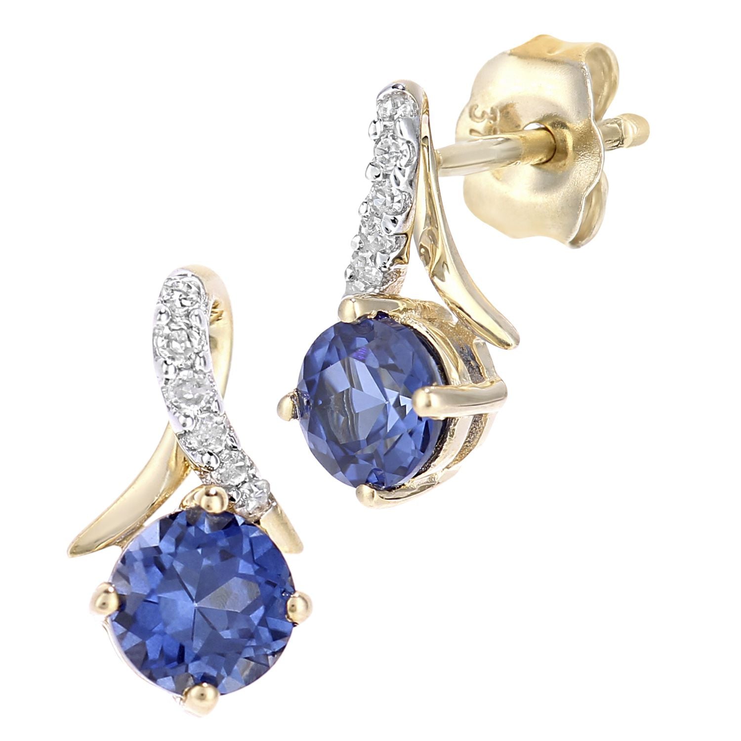 9ct Gold  5pts Diamond 0.8ct Created Tanzanite Kiss Stud Earrings - PE0AXL5560YCTZ
