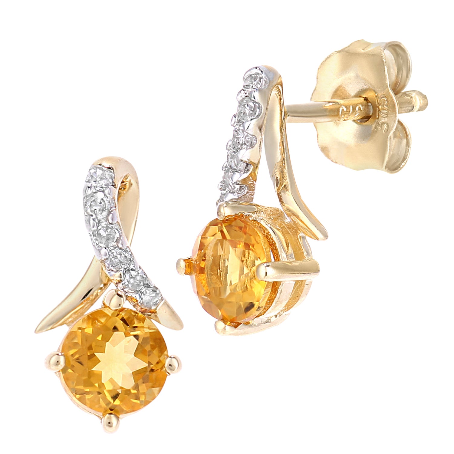 9ct Gold  5pts Diamond 0.48ct Citrine Kiss Crossover Stud Earrings - PE0AXL5560YCT