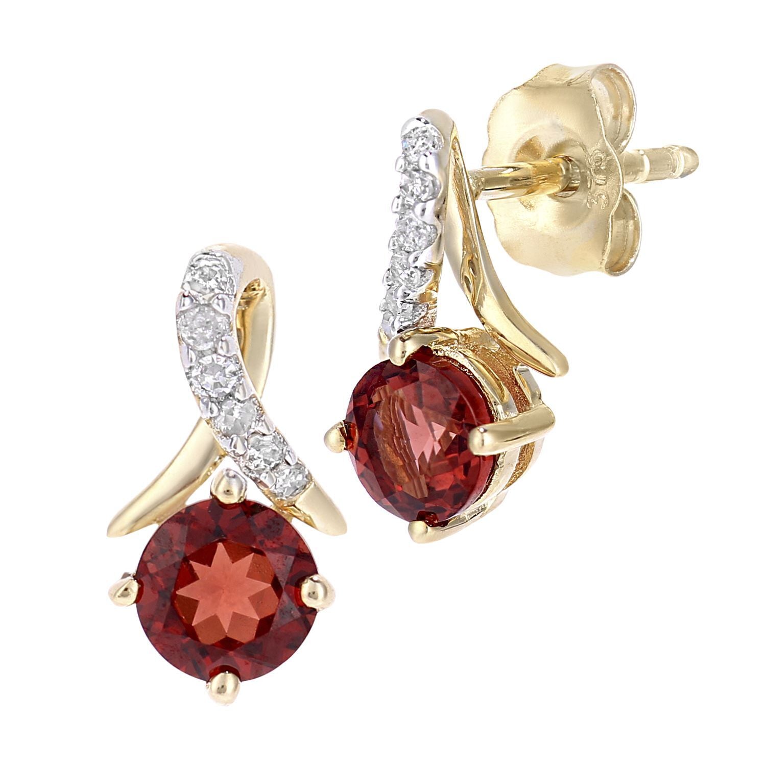 9ct Gold  5pts Diamond 0.7ct Garnet Kiss Crossover Stud Earrings - PE0AXL5560YGT