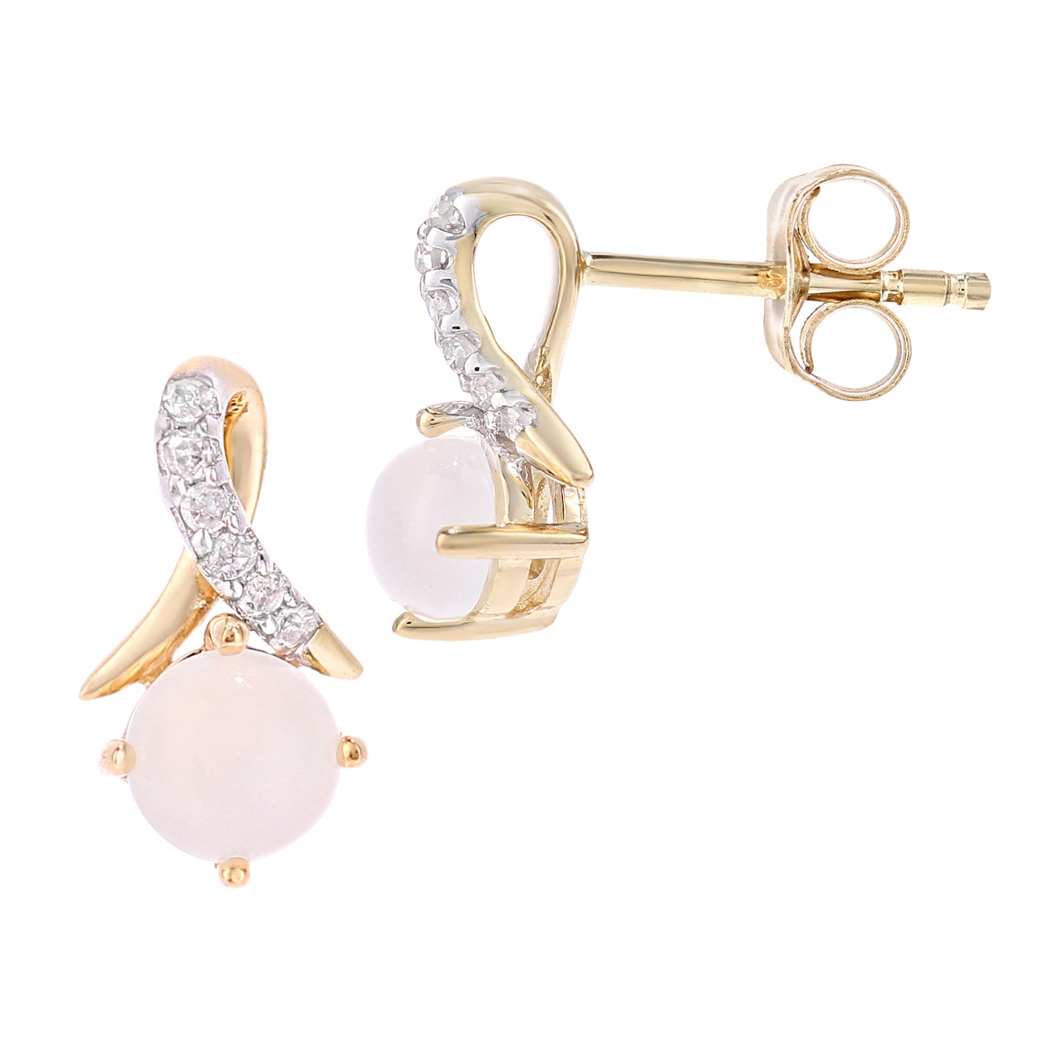 9ct Gold  5pts Diamond 4pts Opal Kiss Crossover Stud Earrings - PE0AXL5560YOP