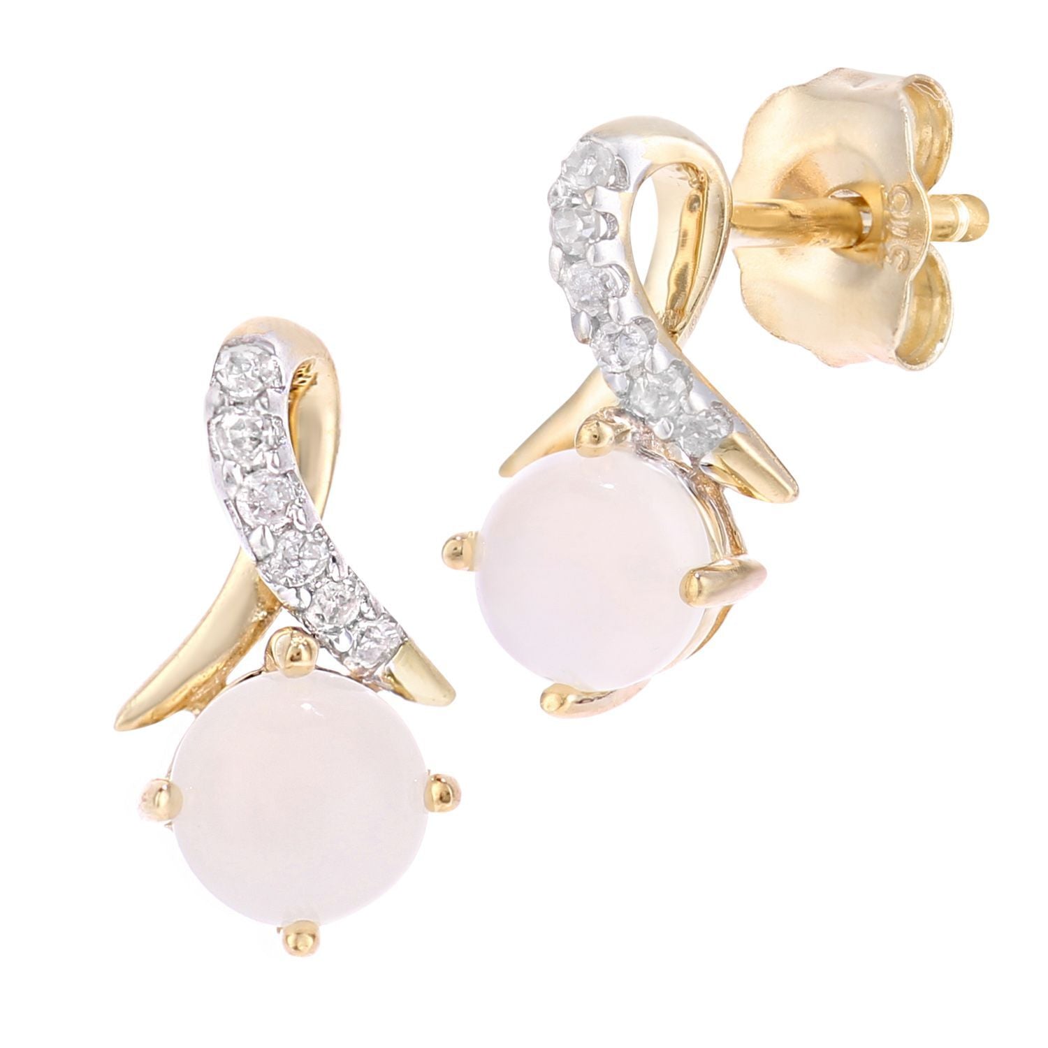 9ct Gold  5pts Diamond 4pts Opal Kiss Crossover Stud Earrings - PE0AXL5560YOP