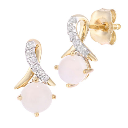 9ct Gold  5pts Diamond 4pts Opal Kiss Crossover Stud Earrings - PE0AXL5560YOP
