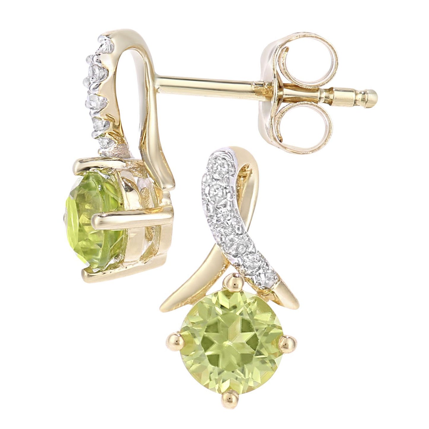 9ct Gold  5pts Diamond 0.62ct Peridot Kiss Crossover Stud Earrings - PE0AXL5560YPD