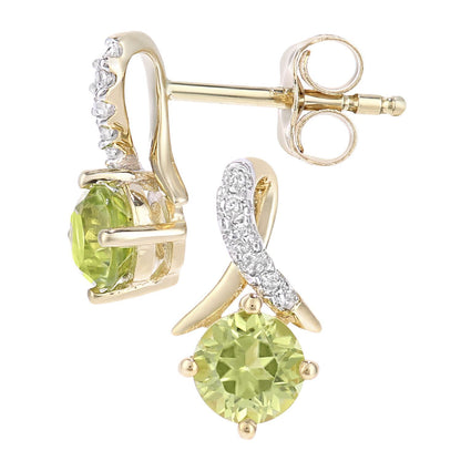 9ct Gold  5pts Diamond 0.62ct Peridot Kiss Crossover Stud Earrings - PE0AXL5560YPD
