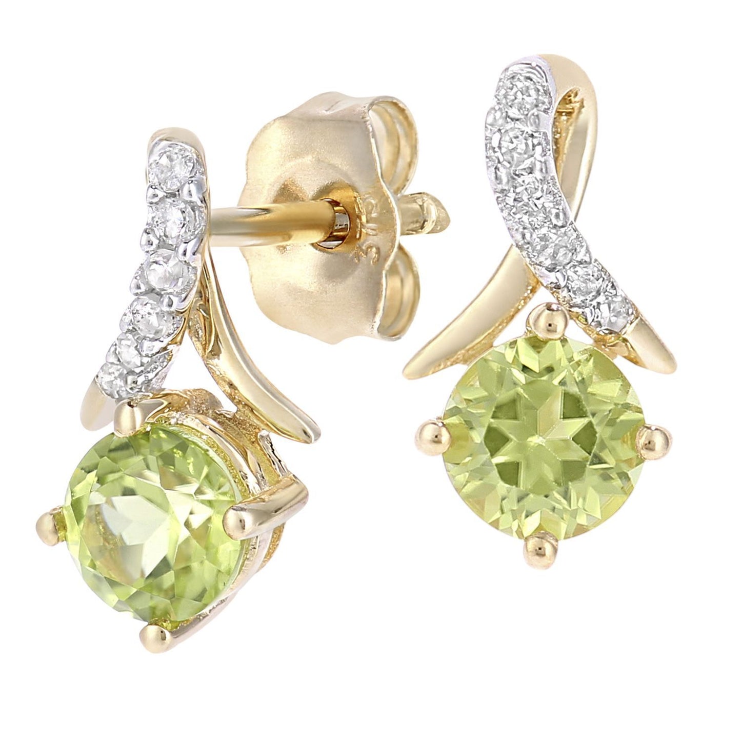 9ct Gold  5pts Diamond 0.62ct Peridot Kiss Crossover Stud Earrings - PE0AXL5560YPD