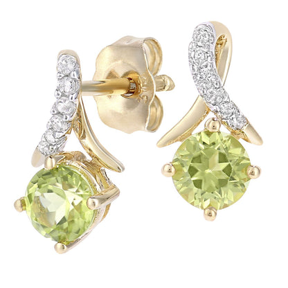 9ct Gold  5pts Diamond 0.62ct Peridot Kiss Crossover Stud Earrings - PE0AXL5560YPD