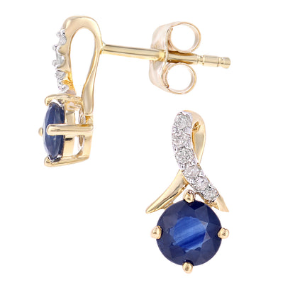 9ct Gold  5pts Diamond 0.59ct Sapphire Kiss Stud Earrings - PE0AXL5560YSA
