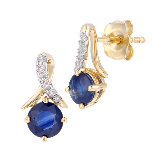 9ct Gold  5pts Diamond 0.59ct Sapphire Kiss Stud Earrings - PE0AXL5560YSA