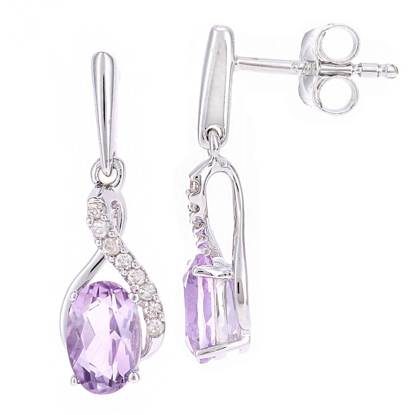 9ct White Gold  Diamond Oval 0.82ct Amethyst Kiss Drop Earrings - PE0AXL5561WAM