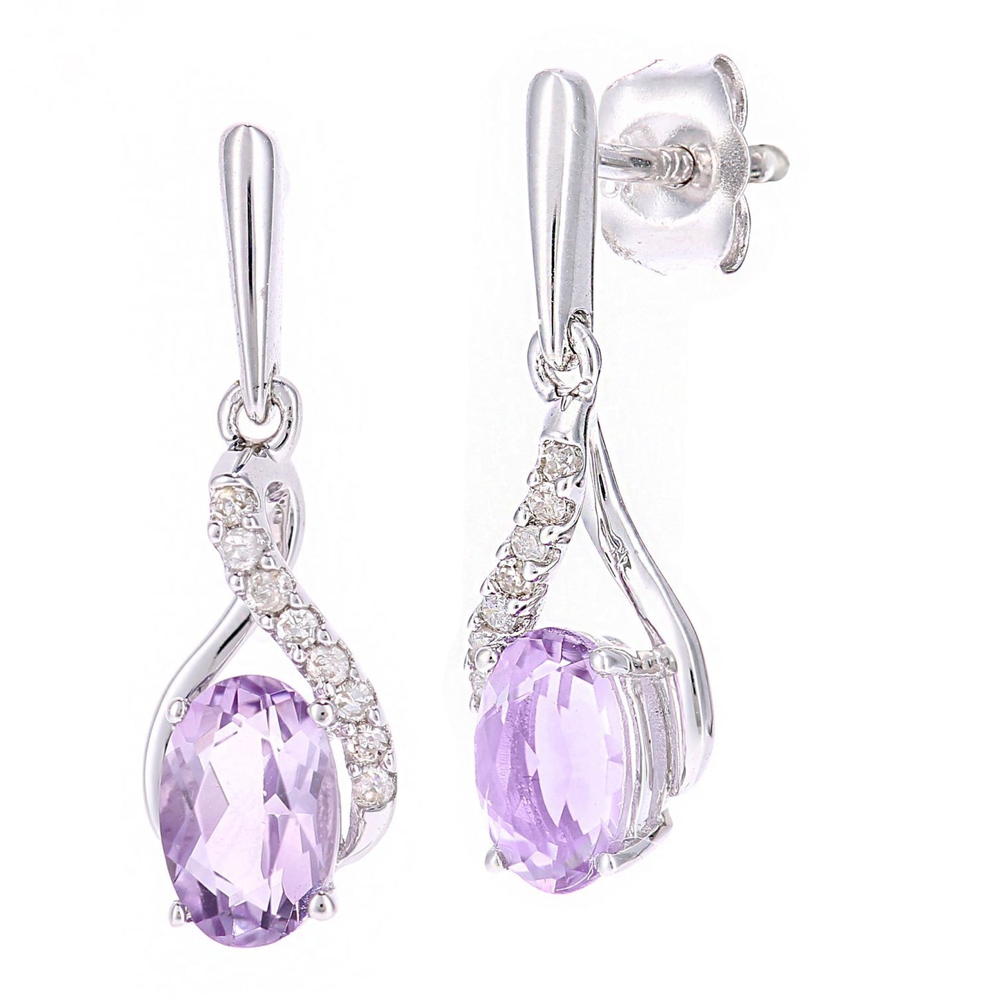 9ct White Gold  Diamond Oval 0.82ct Amethyst Kiss Drop Earrings - PE0AXL5561WAM