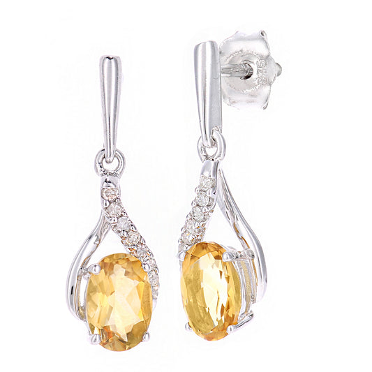 9ct White Gold  Diamond Oval 0.86ct Citrine Kiss Drop Earrings - PE0AXL5561WCT