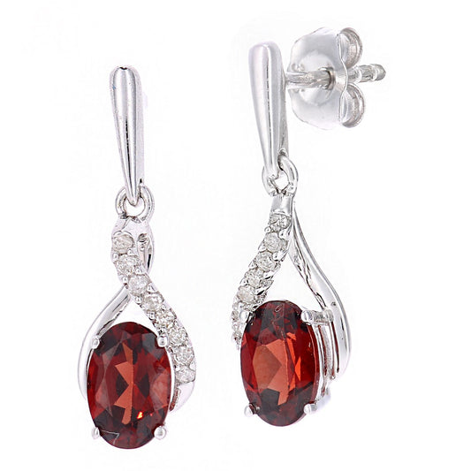 9ct White Gold  5pts Diamond Oval 1.05ct Garnet Kiss Drop Earrings - PE0AXL5561WGT