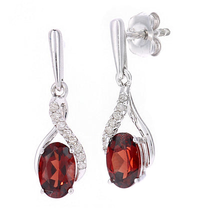 9ct White Gold  5pts Diamond Oval 1.05ct Garnet Kiss Drop Earrings - PE0AXL5561WGT