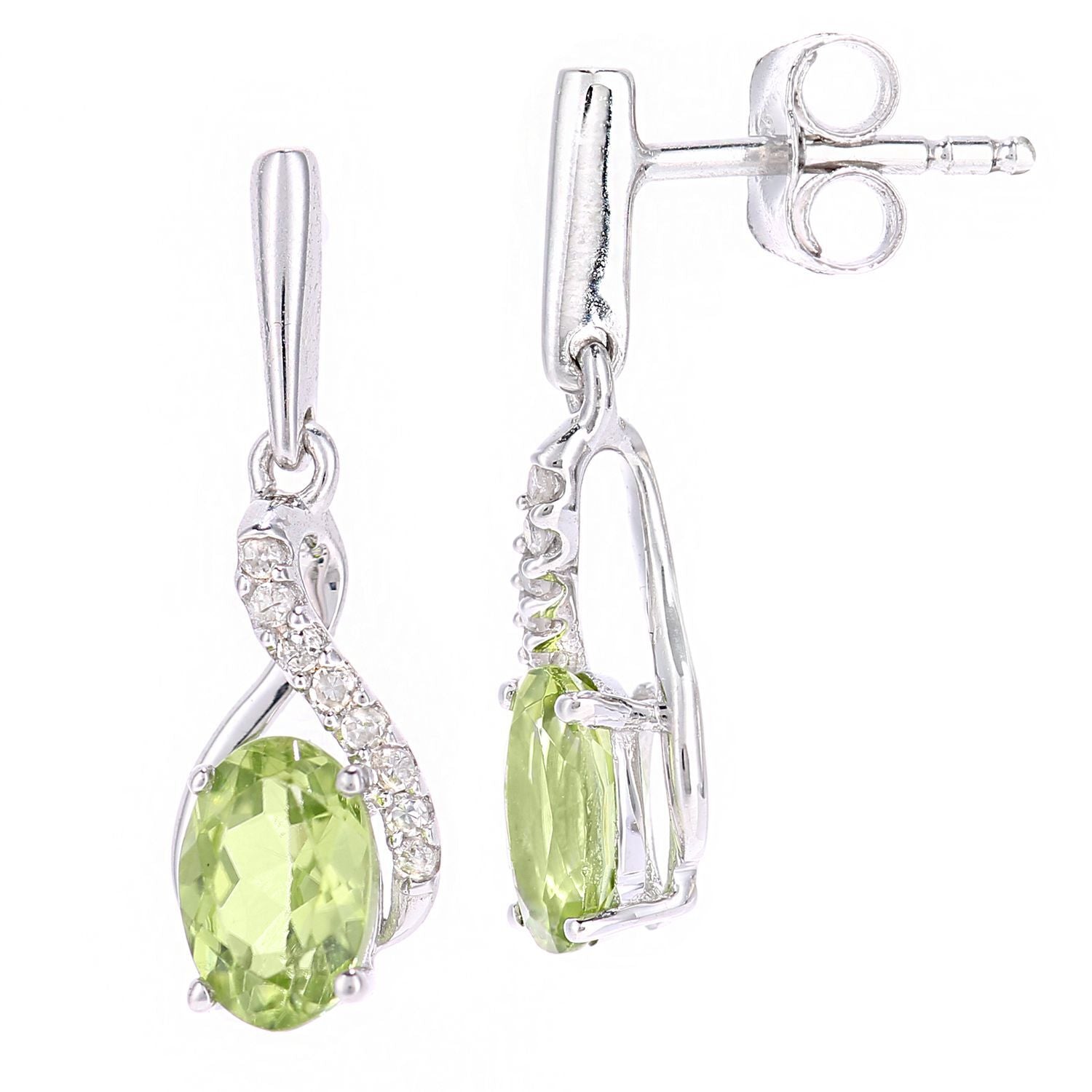 9ct White Gold  Diamond Oval 1.05ct Peridot Kiss Drop Earrings - PE0AXL5561WPD