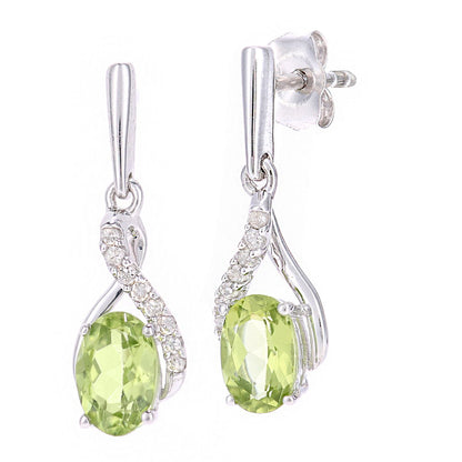 9ct White Gold  Diamond Oval 1.05ct Peridot Kiss Drop Earrings - PE0AXL5561WPD