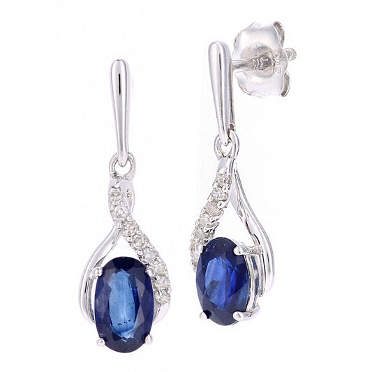 9ct White Gold Diamond Oval 1.03ct Sapphire Kiss Drop Earrings - PE0AXL5561WSA