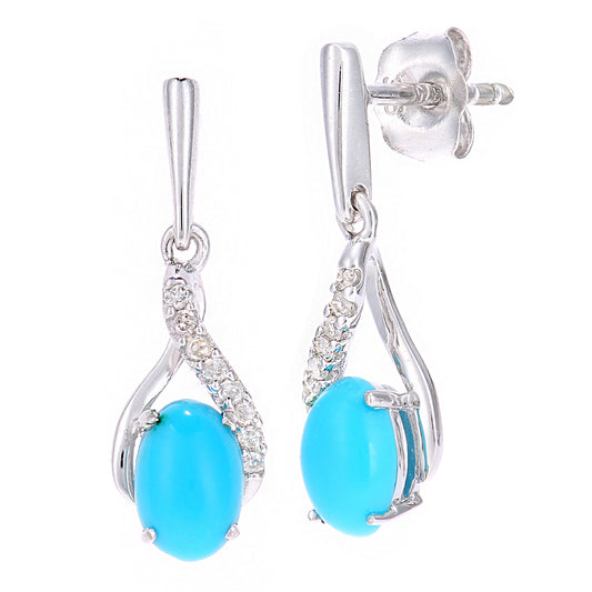 9ct White Gold  Diamond Oval 0.7ct Turquoise Kiss Drop Earrings - PE0AXL5561WTQ