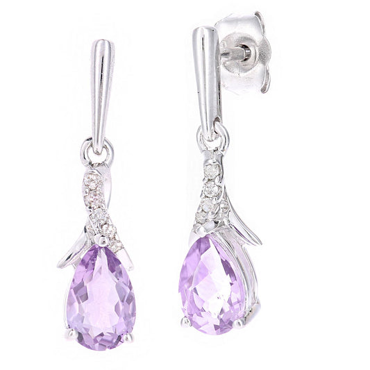 9ct White Gold Diamond Pear 0.71ct Amethyst Kiss Drop Earrings - PE0AXL5562WAM