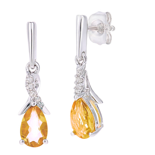 9ct White Gold  5pts Diamond Pear 3/4ct Citrine Kiss Drop Earrings - PE0AXL5562WCT