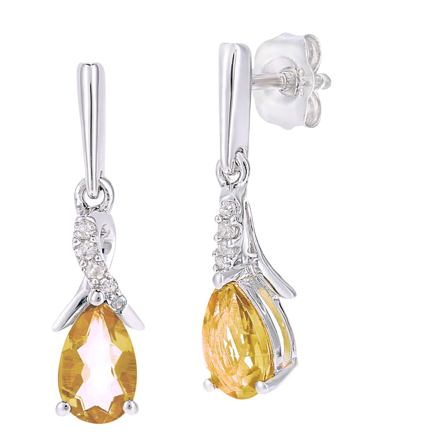 9ct White Gold  5pts Diamond Pear 3/4ct Citrine Kiss Drop Earrings - PE0AXL5562WCT