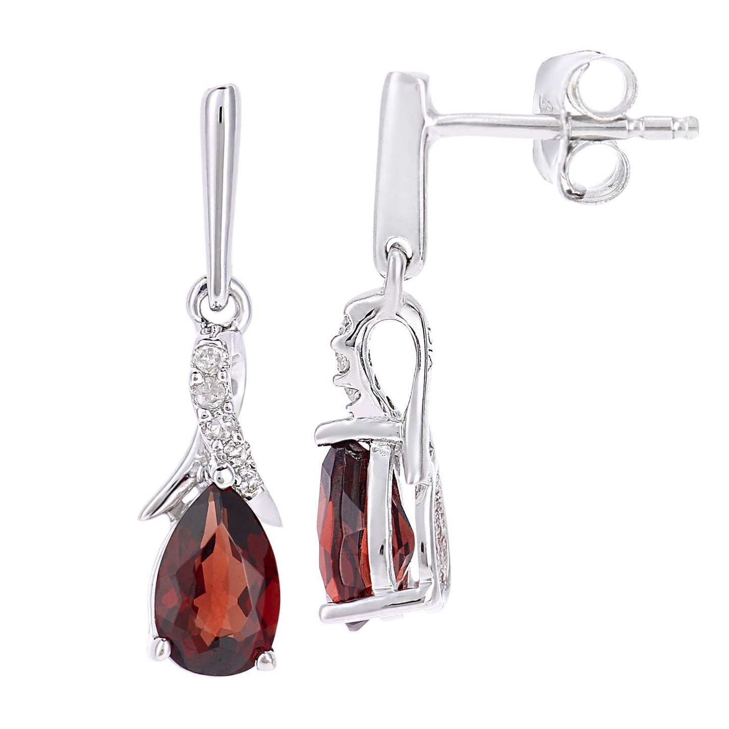 9ct White Gold  5pts Diamond Pear 1.1ct Garnet Kiss Drop Earrings - PE0AXL5562WGT