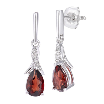 9ct White Gold  5pts Diamond Pear 1.1ct Garnet Kiss Drop Earrings - PE0AXL5562WGT