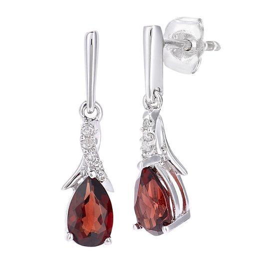 9ct White Gold  5pts Diamond Pear 1.1ct Garnet Kiss Drop Earrings - PE0AXL5562WGT