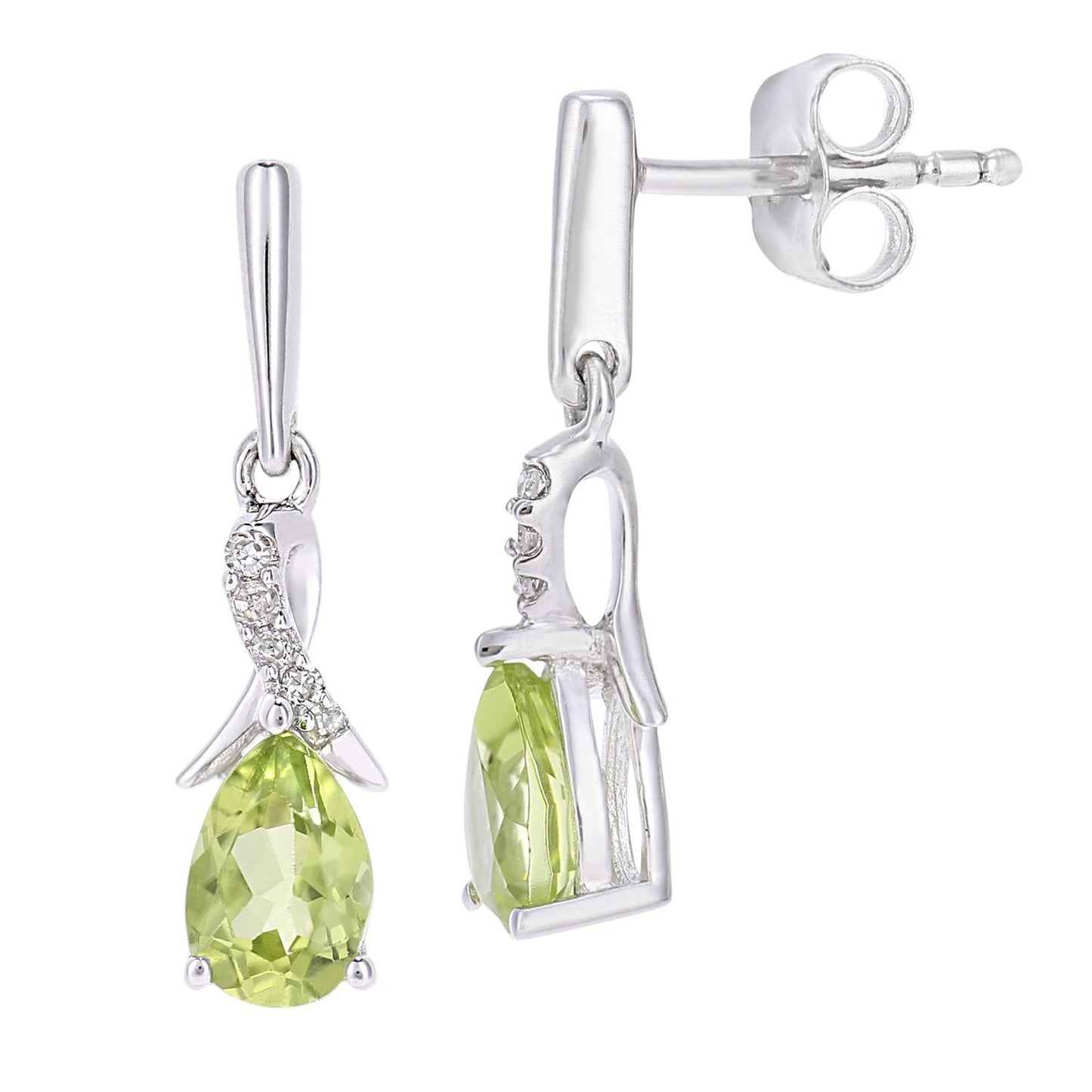 9ct White Gold  Diamond Pear 0.94ct Peridot Kiss Drop Earrings - PE0AXL5562WPD