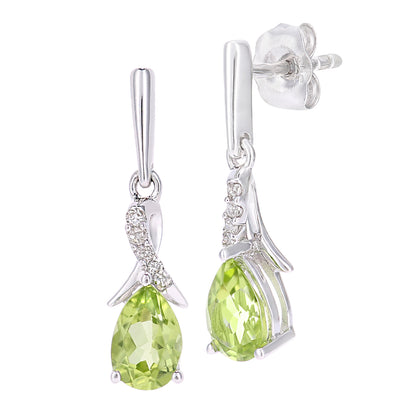 9ct White Gold  Diamond Pear 0.94ct Peridot Kiss Drop Earrings - PE0AXL5562WPD