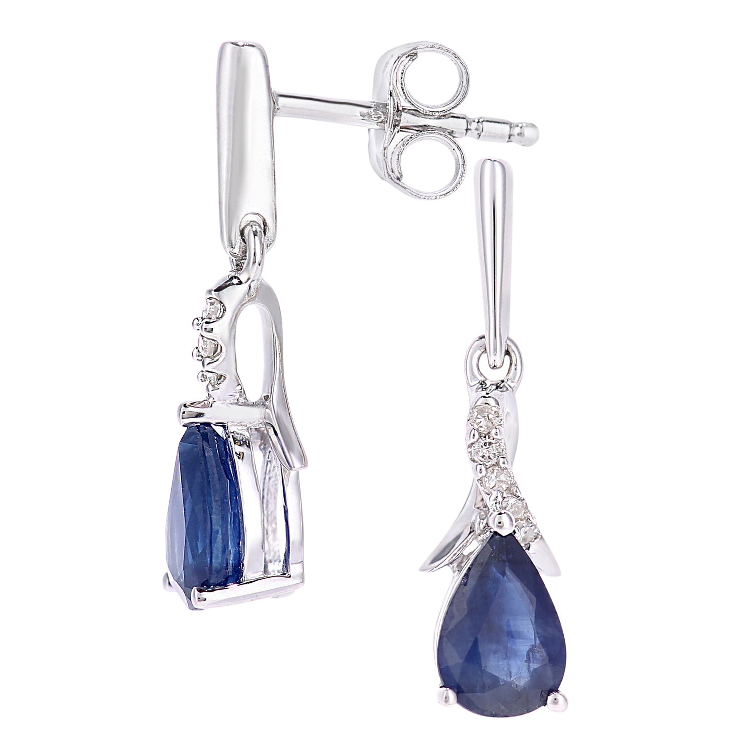 9ct White Gold  Diamond Pear 1.08ct Sapphire Kiss Drop Earrings - PE0AXL5562WSA
