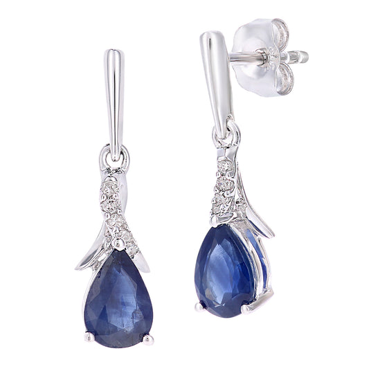 9ct White Gold  Diamond Pear 1.08ct Sapphire Kiss Drop Earrings - PE0AXL5562WSA