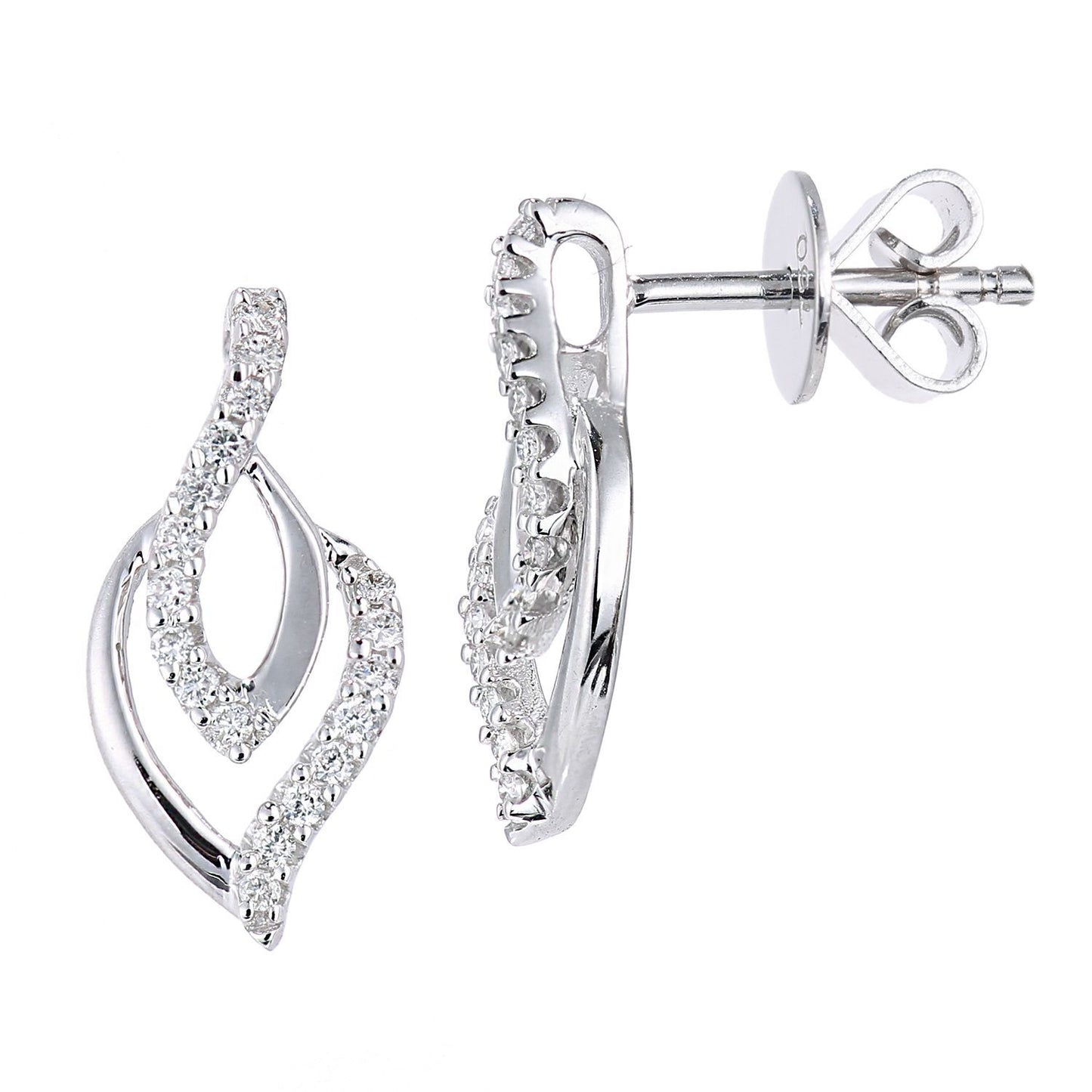 18ct White Gold  12pts Diamond Wishbone Rain Drop Stud Earrings - PE0AXL5569W18