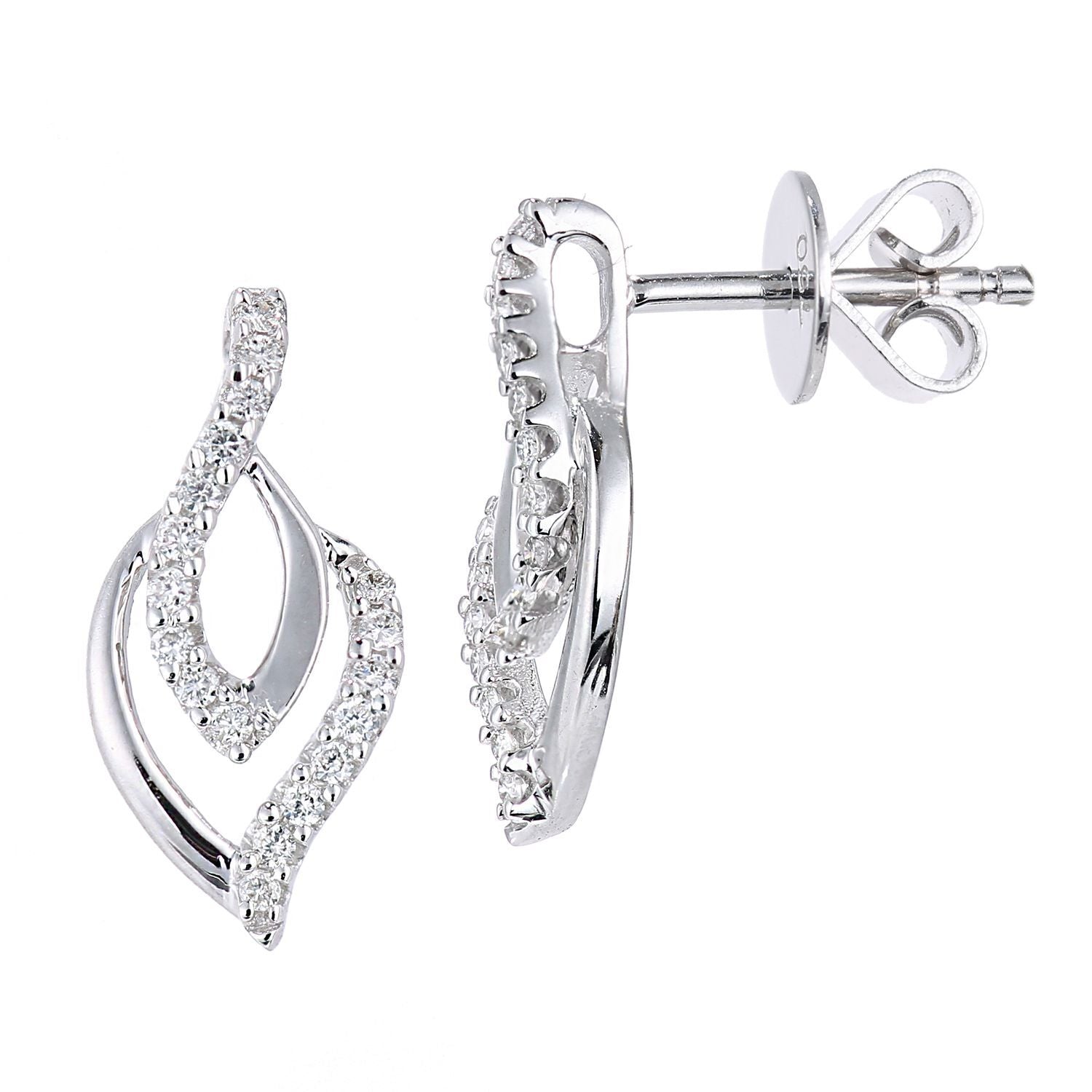 18ct White Gold  12pts Diamond Wishbone Rain Drop Stud Earrings - PE0AXL5569W18