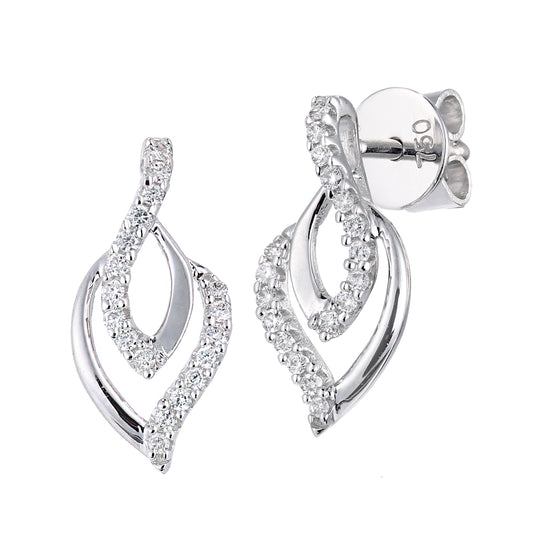 18ct White Gold  12pts Diamond Wishbone Rain Drop Stud Earrings - PE0AXL5569W18