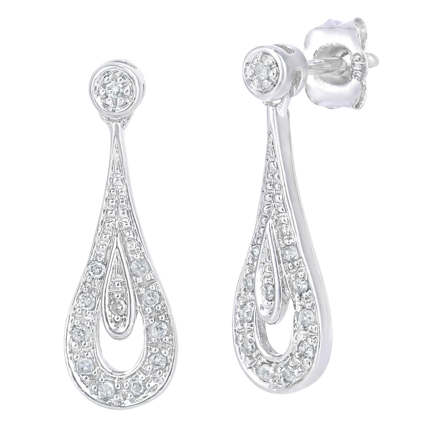 9ct White Gold  Round 10pts Diamond Teardrop Drop Earrings - PE0AXL5585W