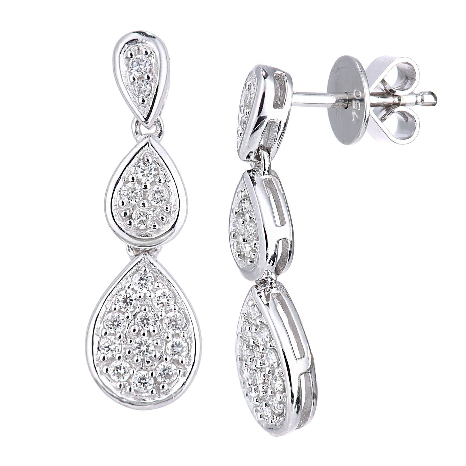 18ct White Gold  Round 1/4ct Diamond Teardrop Drop Earrings - PE0AXL5587W18