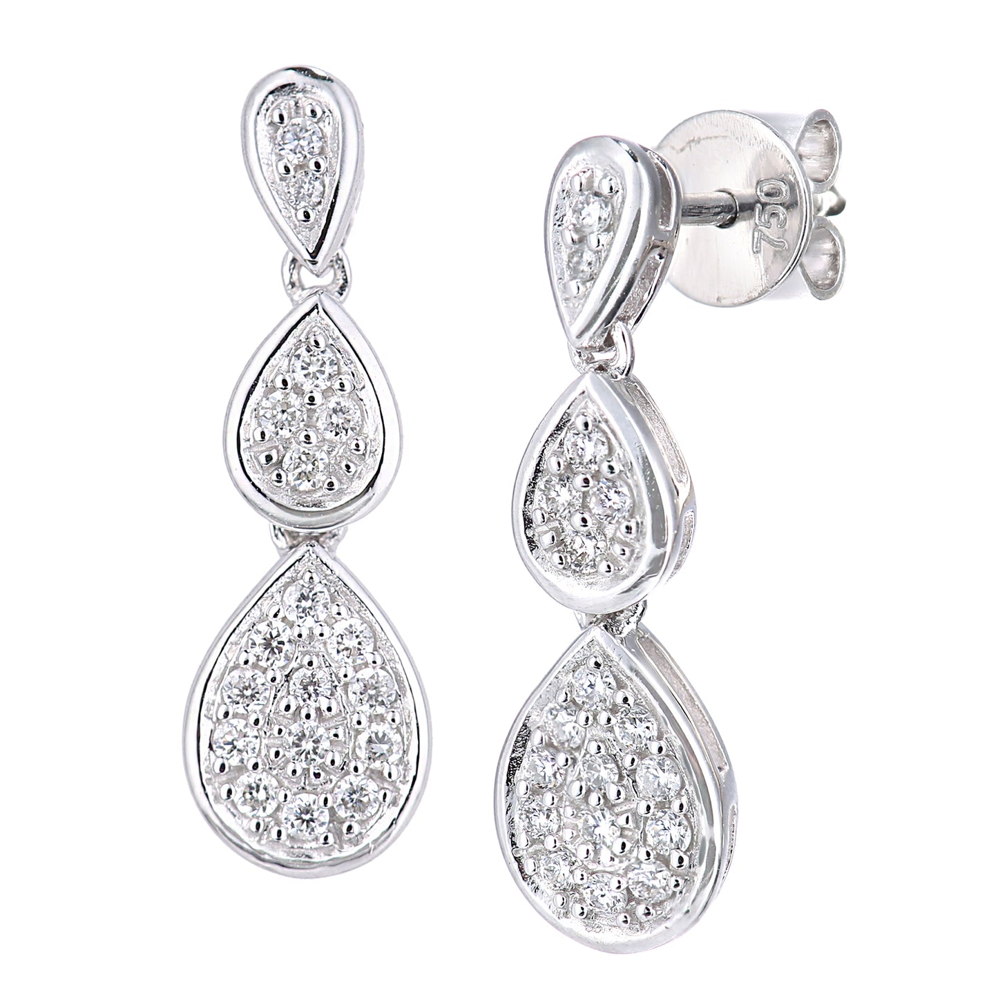 18ct White Gold  Round 1/4ct Diamond Teardrop Drop Earrings - PE0AXL5587W18