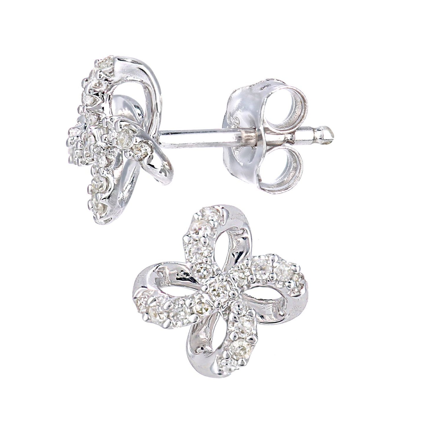 9ct White Gold  Round 15pts Diamond Flower Stud Earrings - PE0AXL5589W