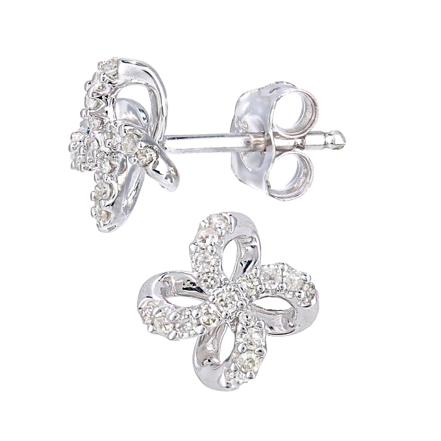 9ct White Gold  Round 15pts Diamond Flower Stud Earrings - PE0AXL5589W