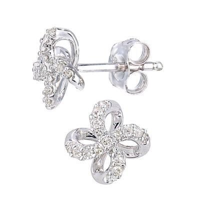 9ct White Gold  Round 15pts Diamond Flower Stud Earrings - PE0AXL5589W