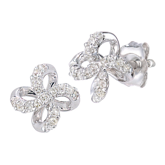 9ct White Gold  Round 15pts Diamond Flower Stud Earrings - PE0AXL5589W