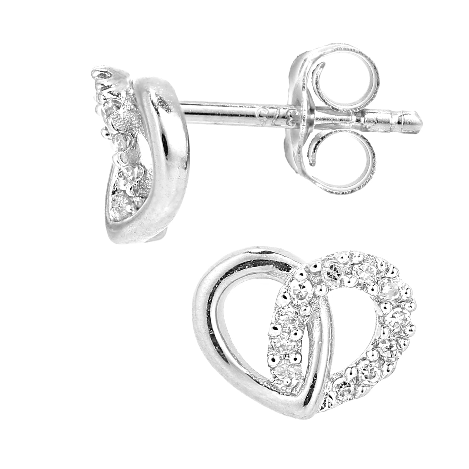 9ct White Gold  Round 7pts Diamond Heart Stud Earrings - PE0AXL5598W